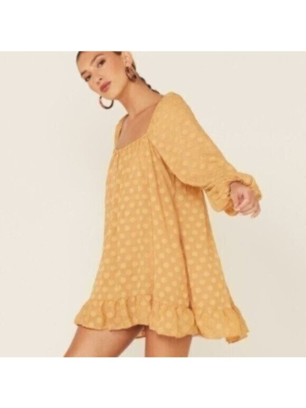 Show Me Your Mumu Mini Dress S Yellow Gold Polka Dot Boho Cowgirl Ruffle Cute - Picture 8 of 8
